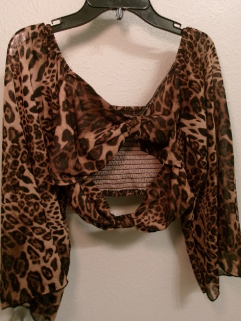 Leopard Print Tie-Front Women's Crop Top Blouse - Brown
